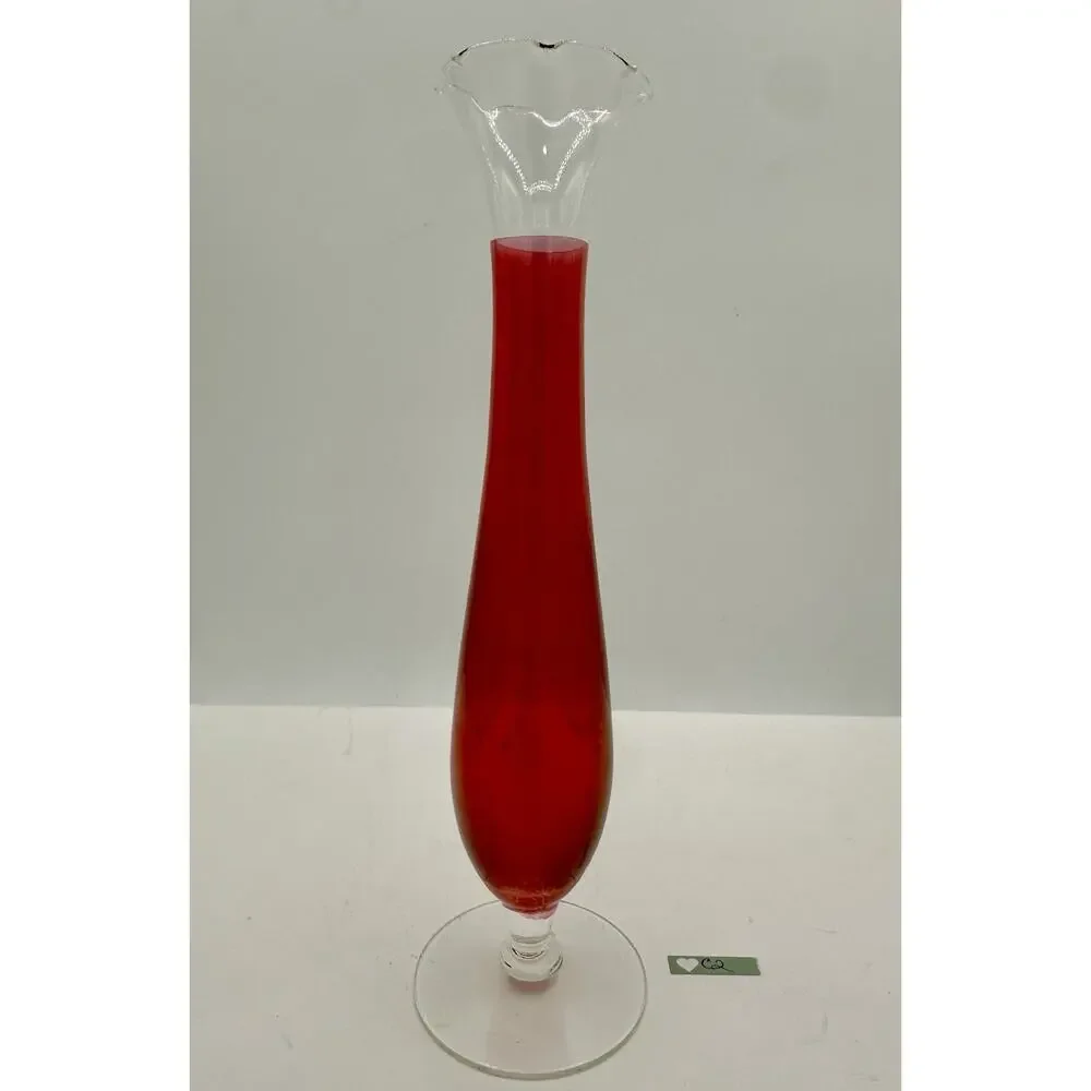 Vintage hand-blown art glass bud vase, likely Mid-Century Modern (1960s–1980s).